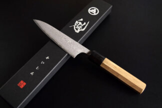 Kaishin VG10 Black Damascus Petty with Octagonal Magnolia Wood Handle