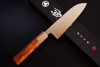 Kaishin Ginsan Thin Chef knife Series Santoku with Wipe Urushi Lacquered Handle