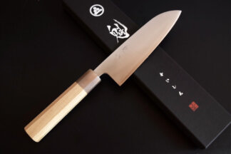 Kaishin Aogami Super Thin Chef knife Series Santoku with Octagonal Magnolia Wood Handle