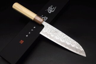 Kaishin White #1 Stainless clad Tsuchime Santoku with Octagonal magnolia wood handle
